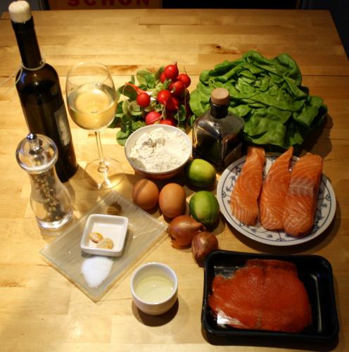 Gef&uuml;llte Lachsfilets im Teigmantel auf Blattsalat - Die Zutaten
