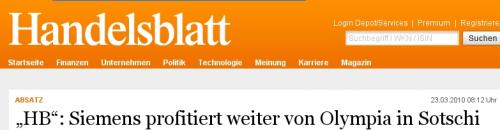 Handelsblatt - "HB" - Siemens profitiert weiter von Olympia in Sotschi